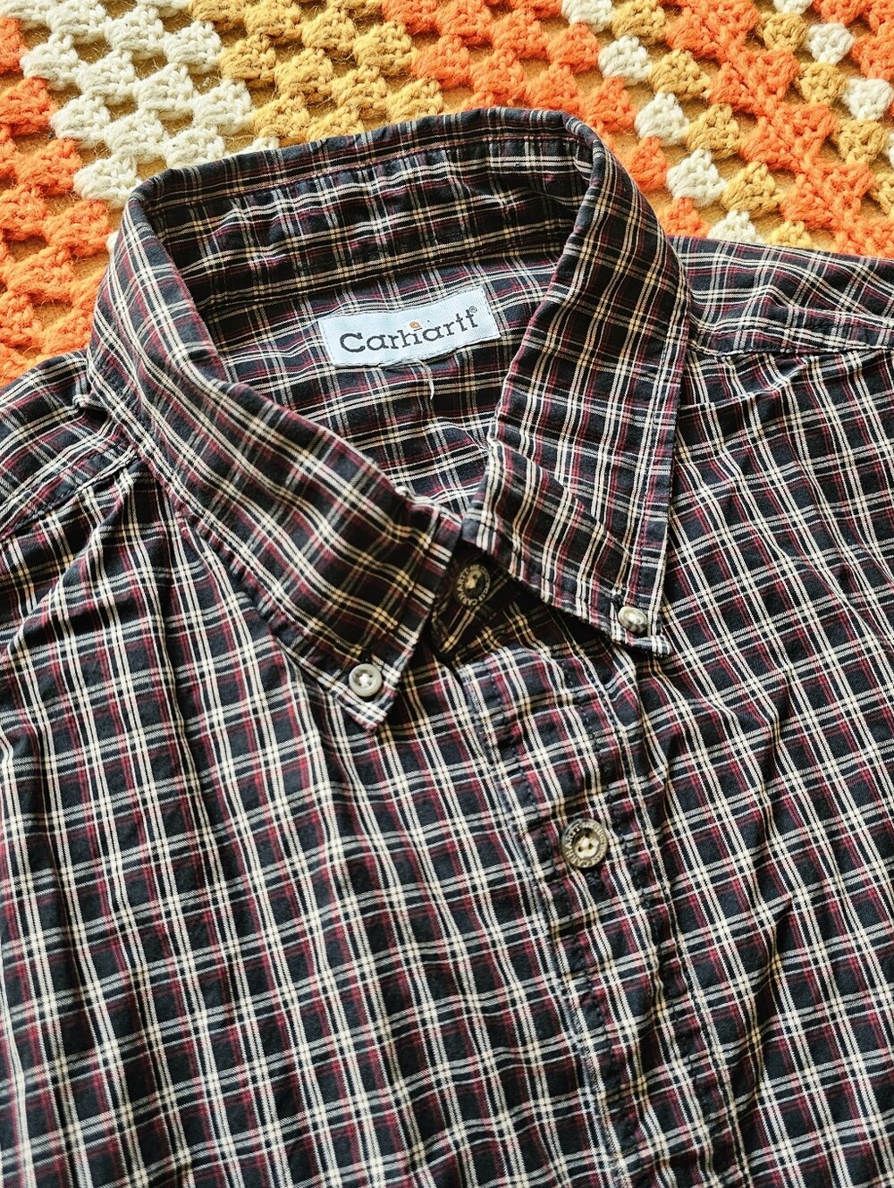 Vintage Carhartt Plaid Button Down Shirt Mens Workwear Lightweight Cotton Y2K
